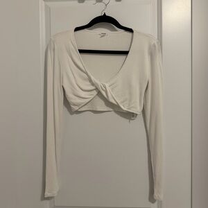 Garage White Twist-Front Crop Top